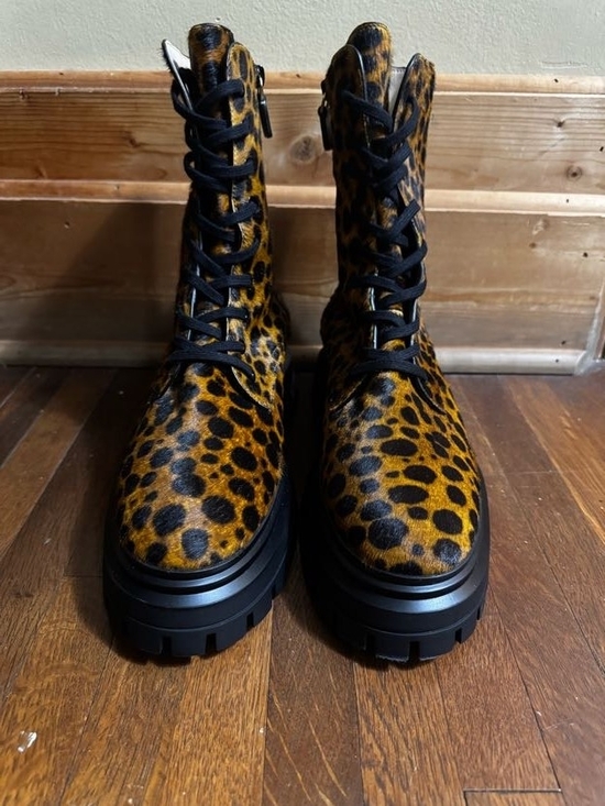 Stuart Weitzman Shoes - Stuart Weitzman Leopard-Print Lace-Up Combat Boots - Brown/Black